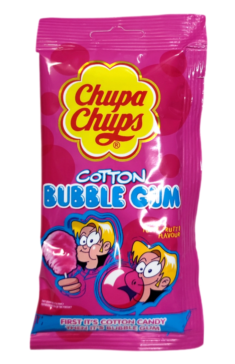 Chupa Chups Cotton Bubble Gum Tutti Frutti Geschmack. Erst Zuckerwatte dann Kaugummi